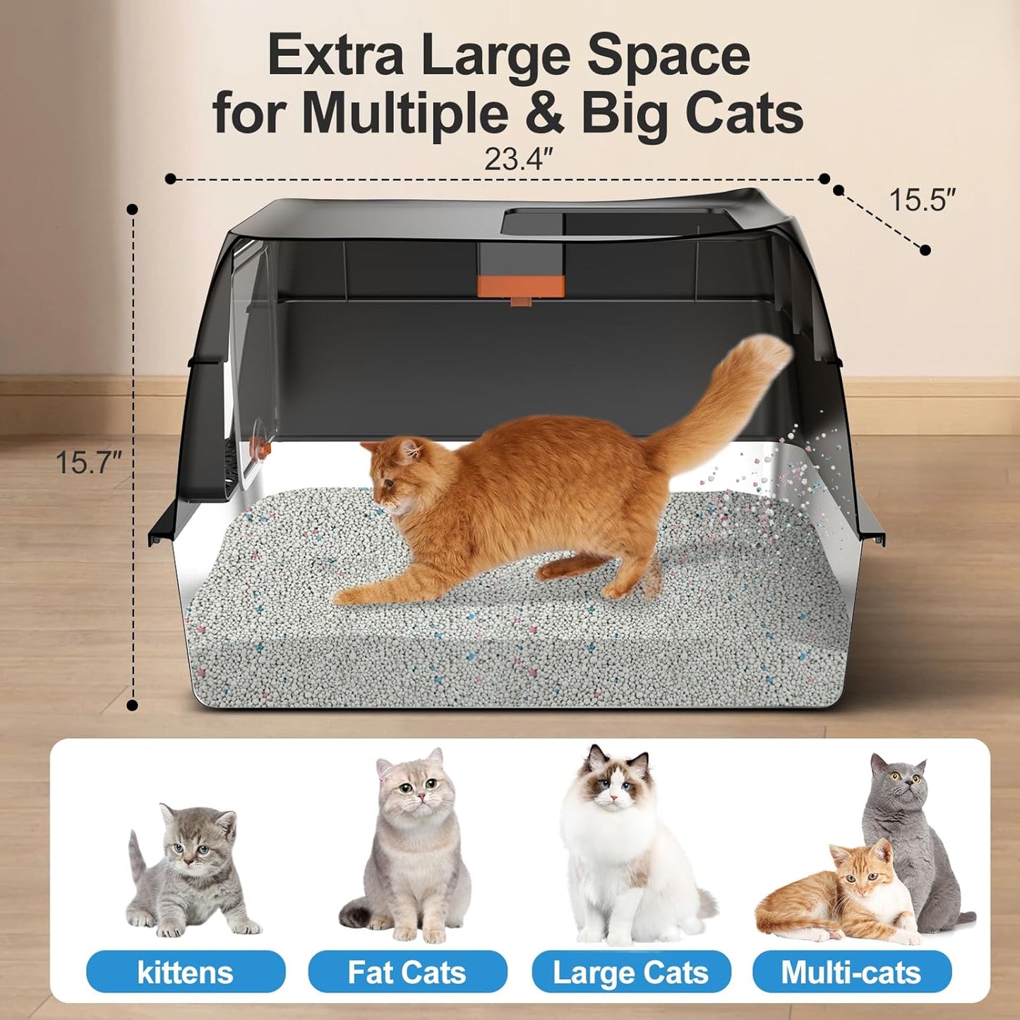 Stainless Steel Cat Litter Box with Lid, Front Entry Top Exit Kitty LitterBox