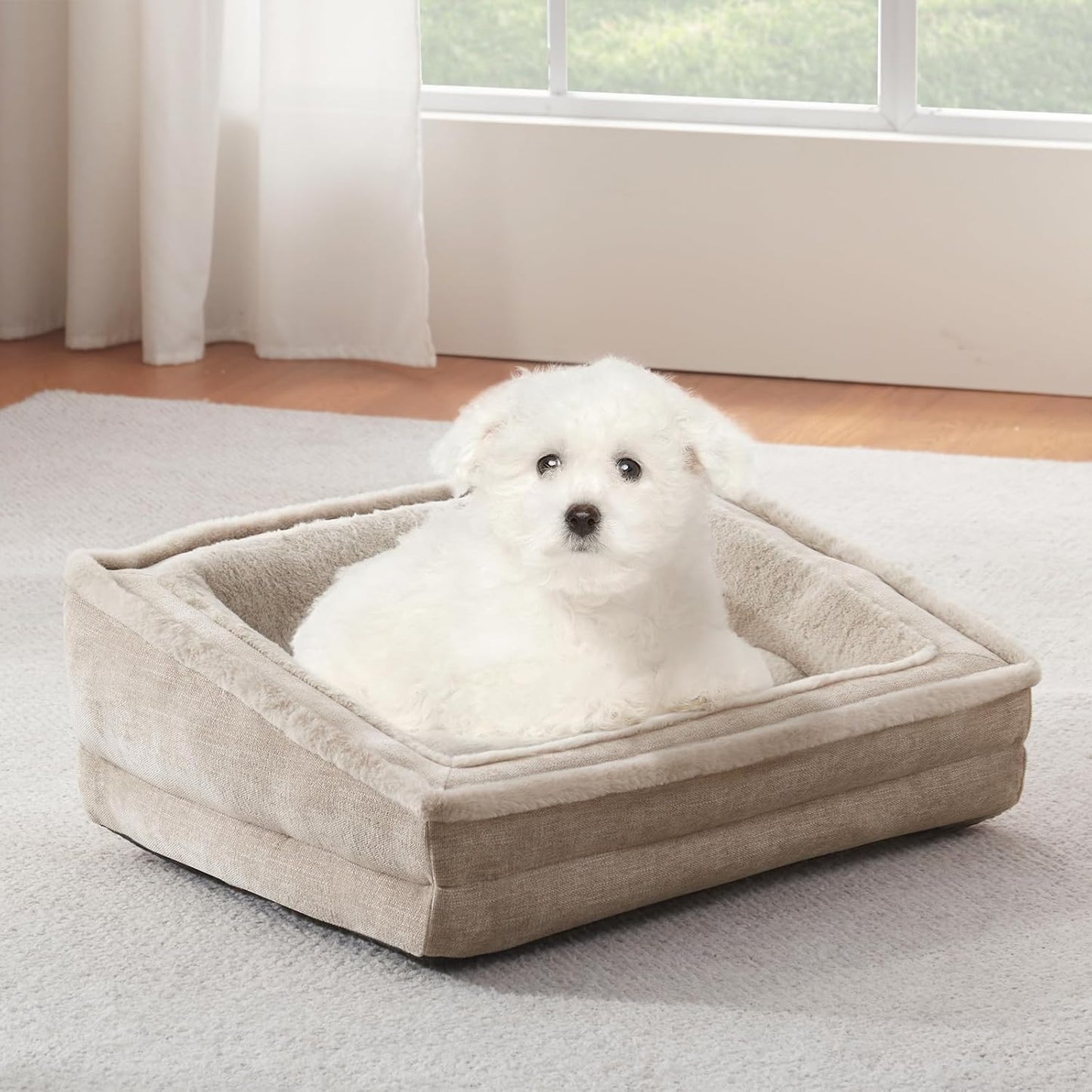 UK Super Soft Plush Supportive Dog Couch Bed for Puppy and Kitten with Anti-Slip Bottom