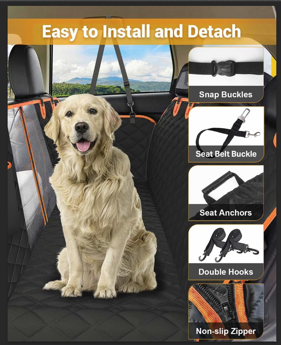 Dog Car Seat Cover, 600D Heavy Durable Dog Seat Cover for Car Back Seat Waterproof