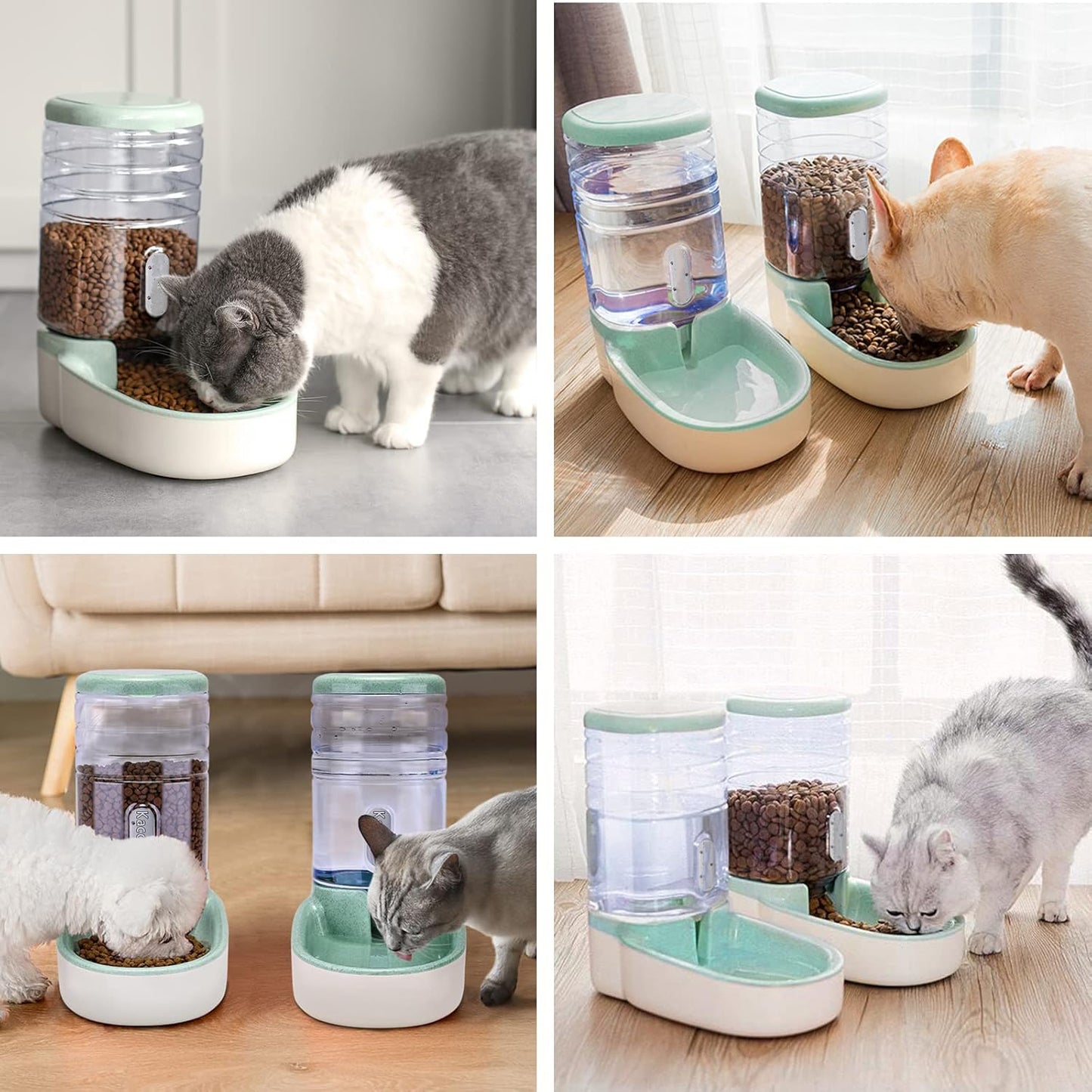 Automatic Dog Cat Feeder and Water Dispenser Gravity Food Feeder and Waterer Set