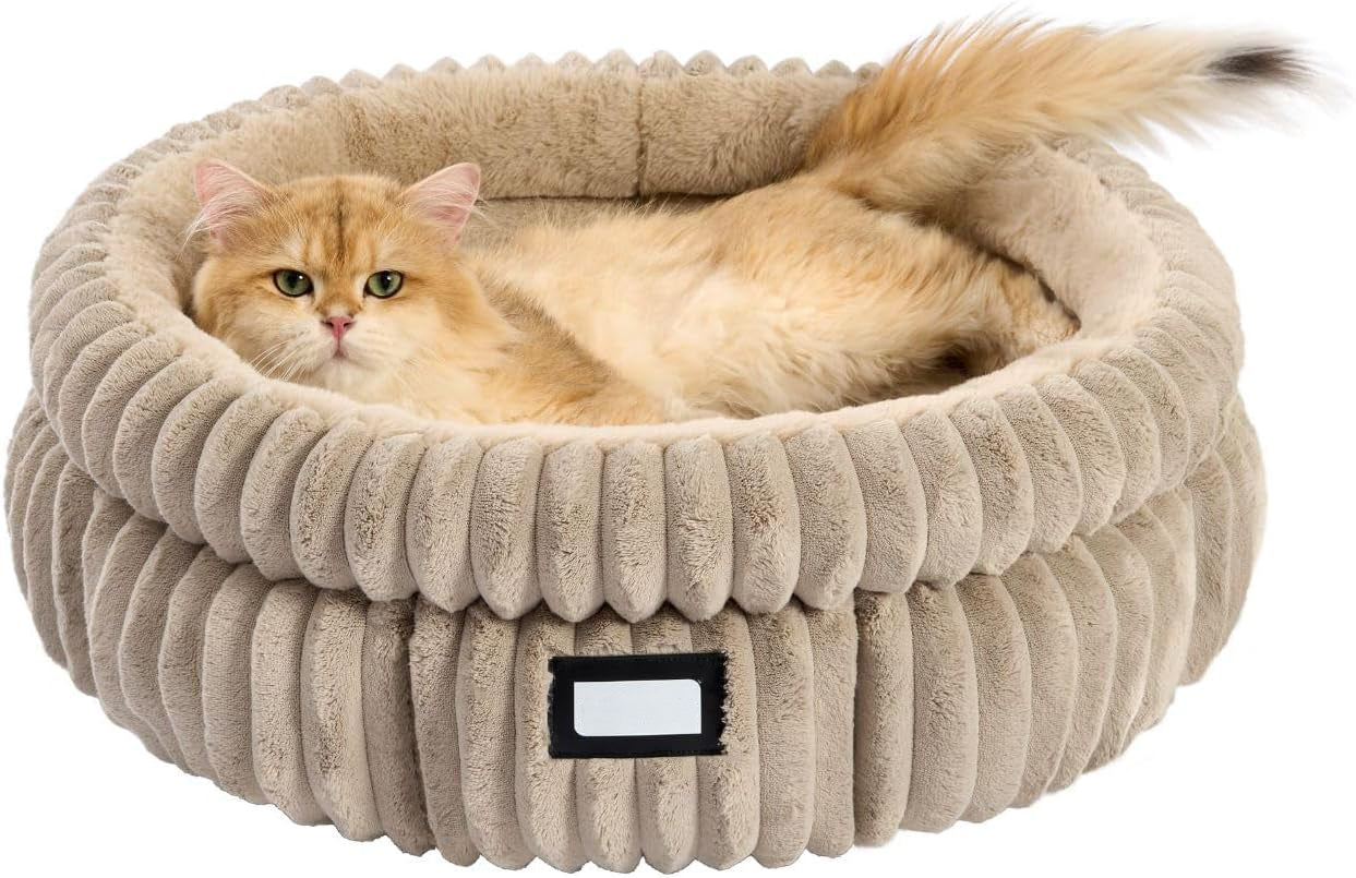Washable Round Pet Bed for Dog Cat, Soft Plush Faux Fur and Anti-Slip