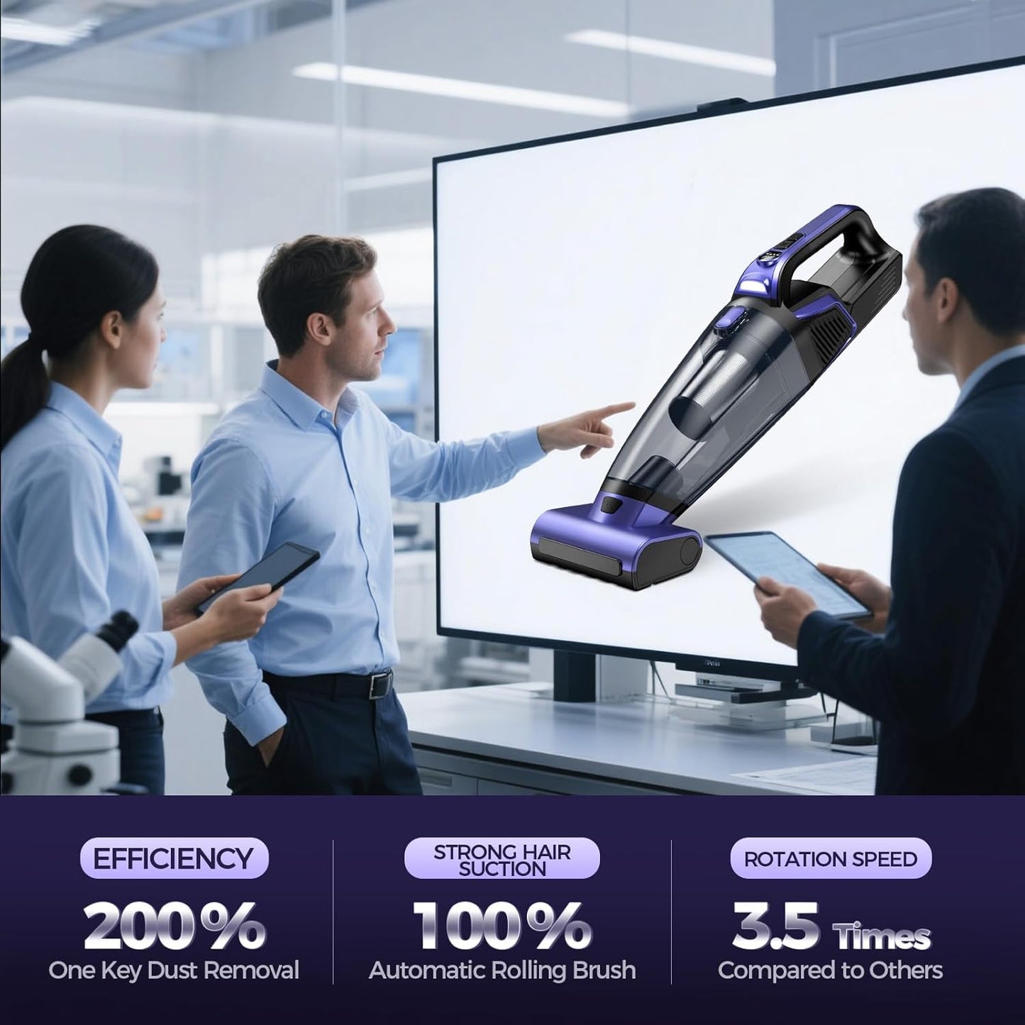 Pet Hair Handheld Vacuum Cordless: 20000PA High Power Car Vacuum with Motorized Brush and LED Light