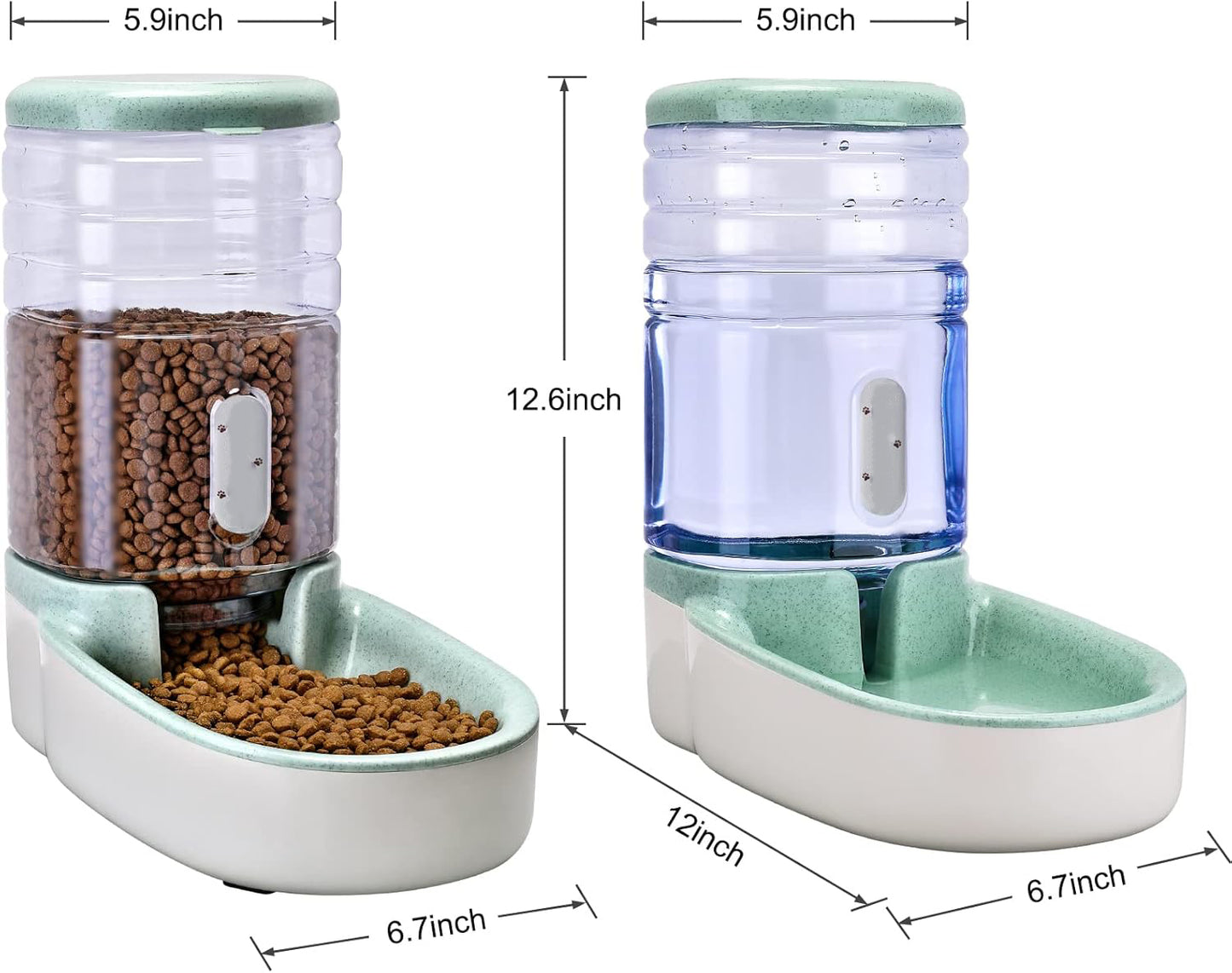 Automatic Dog Cat Feeder and Water Dispenser Gravity Food Feeder and Waterer Set