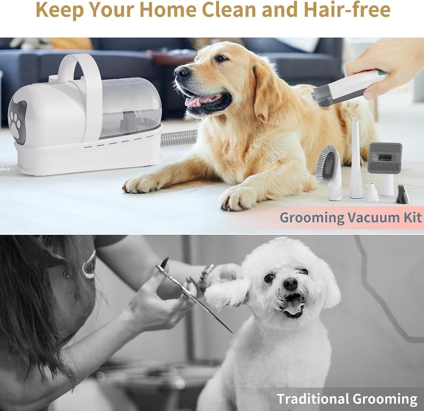 Dog Grooming Kit, Pet Grooming Vacuum with Pet Clipper Nail Grinder with 7 Pet Grooming Tools
