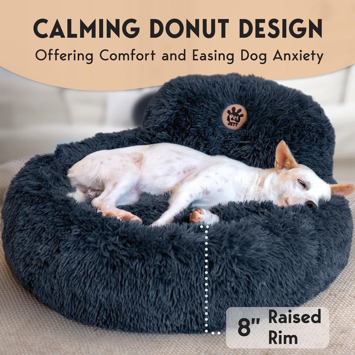 Round Medium Dog Beds Anti-Slip & Washable, Soft Fluffy Plush Donut Bed