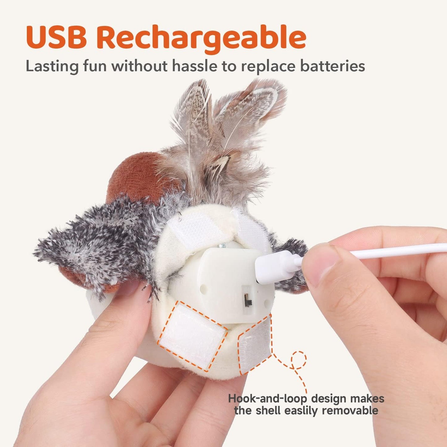 Cat Toys Rechargeable Flapping Bird Sparrow, Lifelike Chirp Tweet, Touch Activated Kitten Interactive Cat Toys