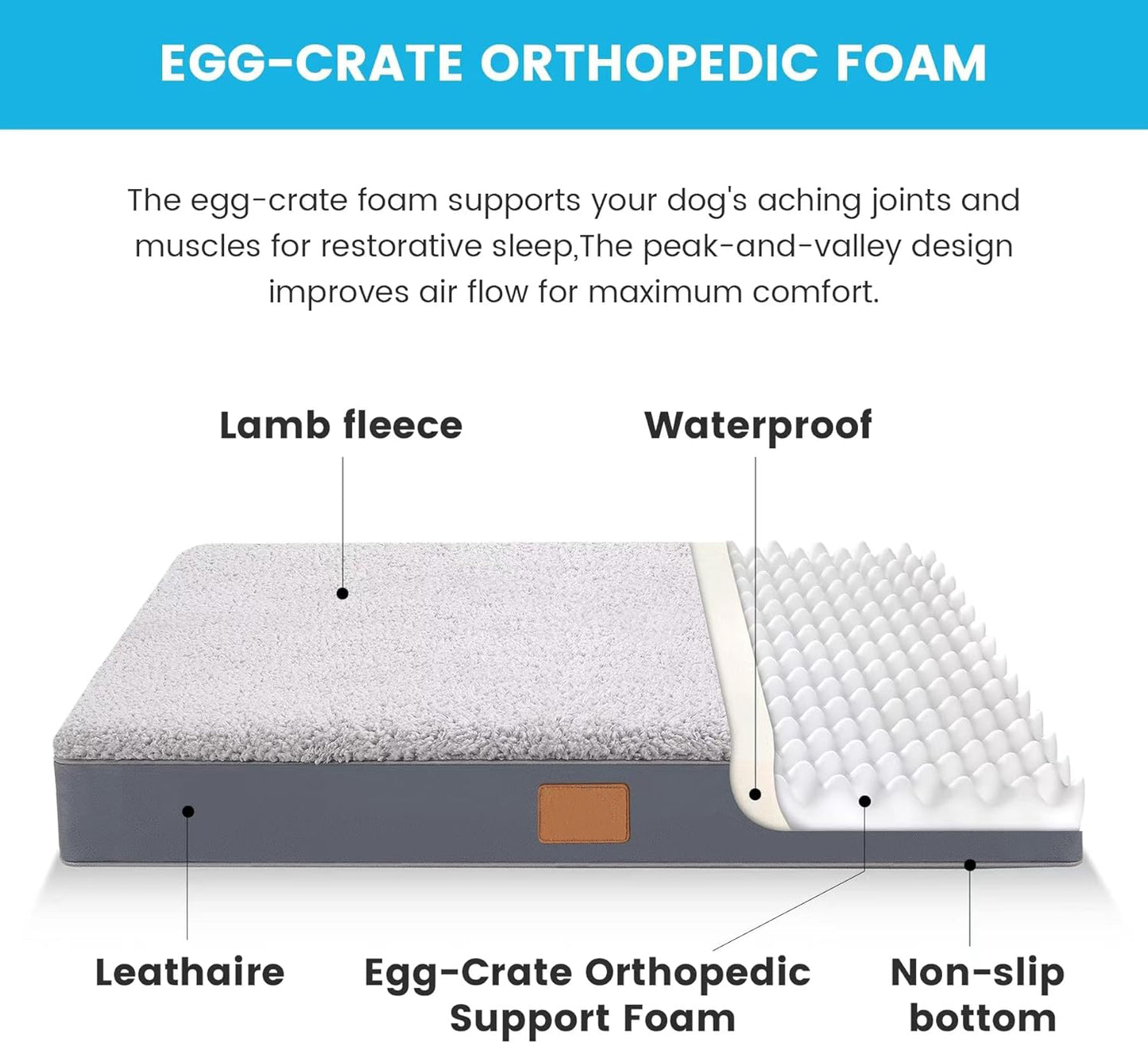Dog Beds with Removable Washable Cover for Large Dogs, Waterproof Dog Cat Bed