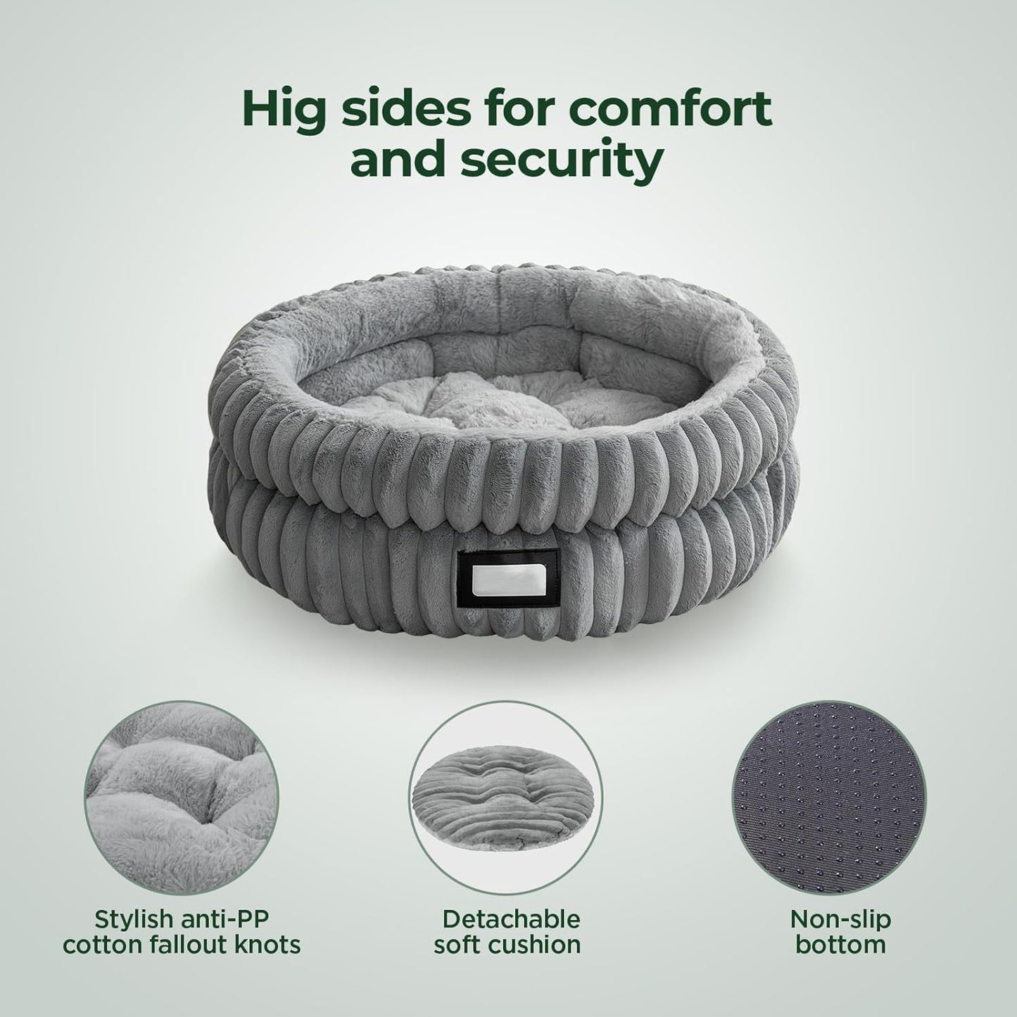 Washable Round Pet Bed for Dog Cat, Soft Plush Faux Fur and Anti-Slip