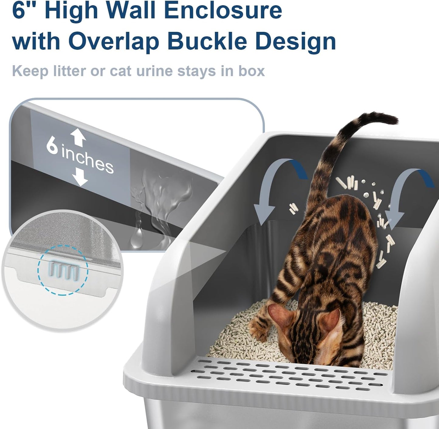 Enclosed Stainless Steel Cat Litter Box with Lid Extra Large Litter Box for Big Cats XL Metal Litter Pan Tray
