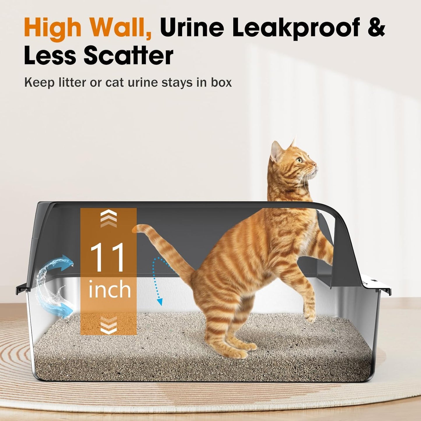 2PACK Stainless Steel Litter Box, Extra Large Litter Boxes for Big Cats, XL Metal Cat Litter Box