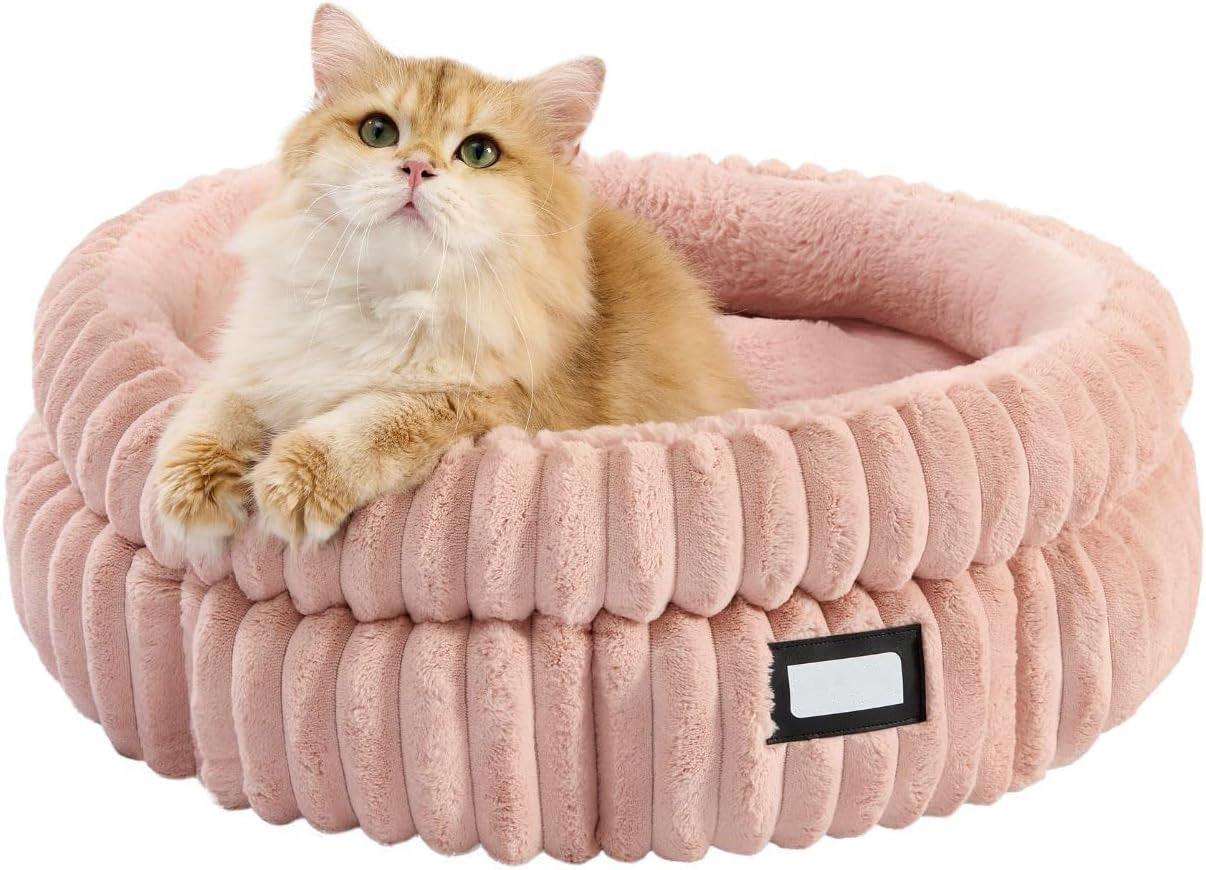 Washable Round Pet Bed for Dog Cat, Soft Plush Faux Fur and Anti-Slip
