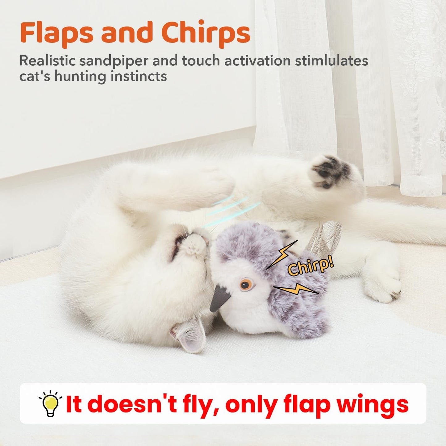 Cat Toys Flapping Bird (No Flying), Lifelike Sandpiper Chirp Tweet, Interactive Cat Exercise Toys