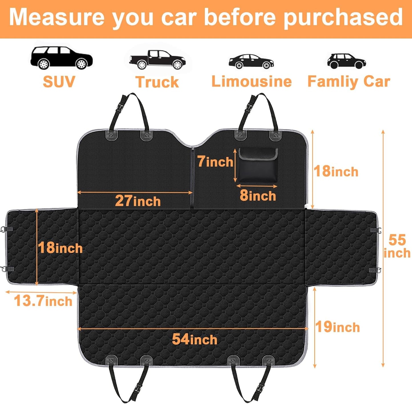 Dog Car Seat Cover for Back Seat, 600D Heavy Duty Waterproof & Scratch-Resistant Dog Hammock