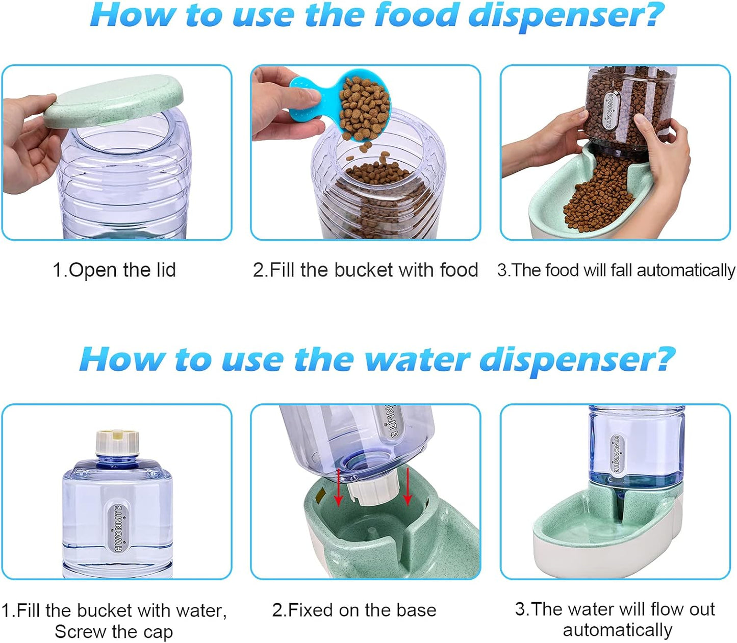 Automatic Dog Cat Feeder and Water Dispenser Gravity Food Feeder and Waterer Set