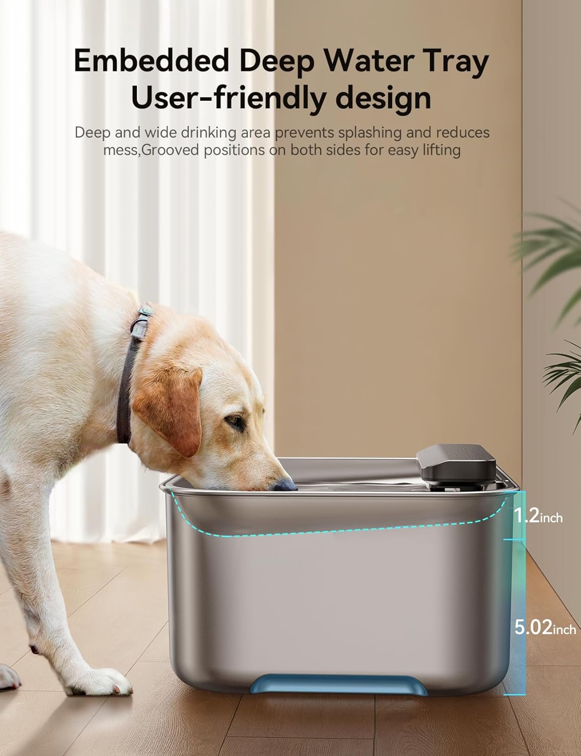 3 Gal Stainless Steel Dog Cat Water Fountain for Large Dog with Water Level Window