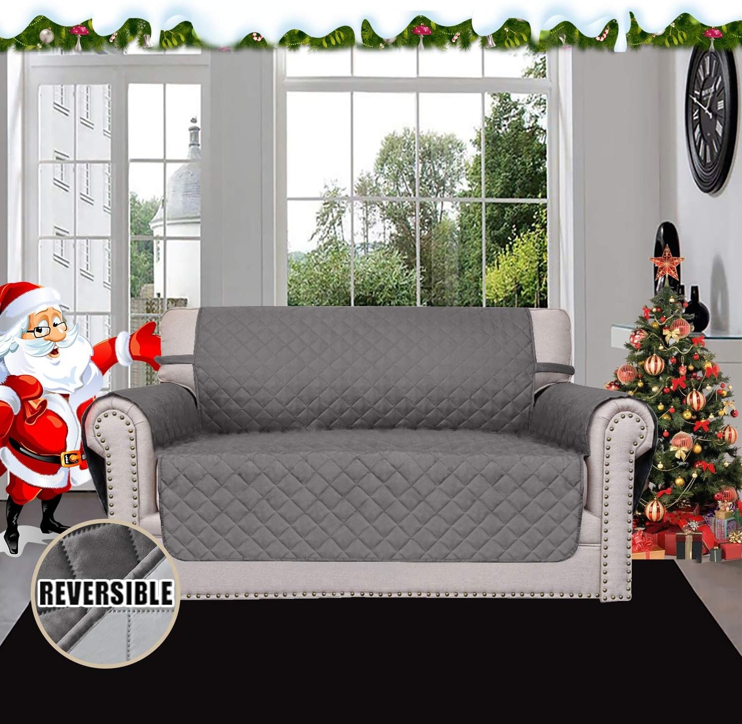 Reversible Couch Cover for 3/4 Cushion Couch Sofa Cover for Dogs Water Resistant Furniture Protector Cover