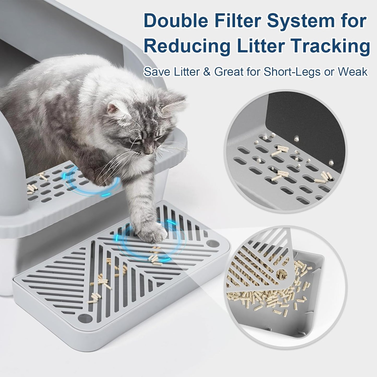 Enclosed Stainless Steel Cat Litter Box with Lid Extra Large Litter Box for Big Cats XL Metal Litter Pan Tray