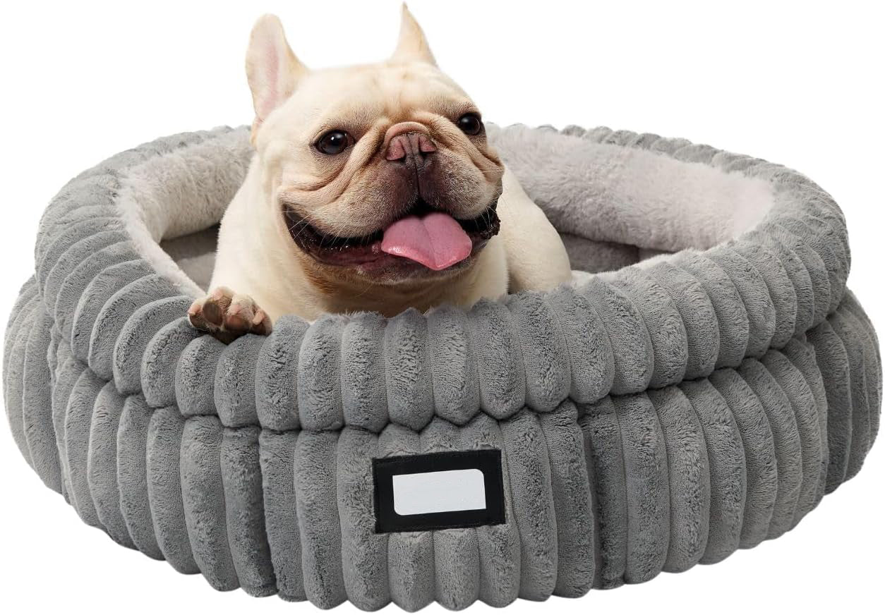Washable Round Pet Bed for Dog Cat, Soft Plush Faux Fur and Anti-Slip