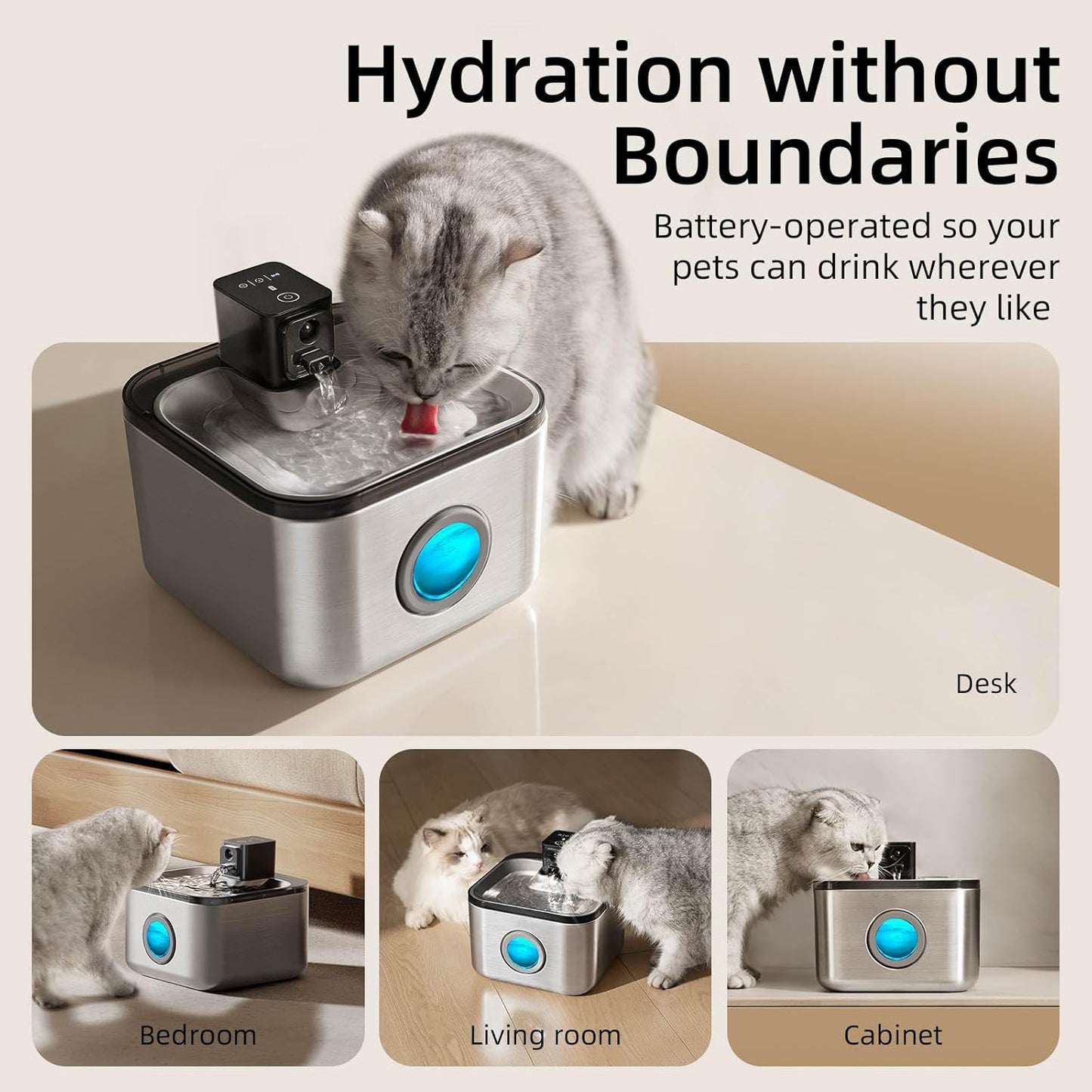 Cat Water Fountain Stainless Steel, 135oz/4L Pet Fountain Battery Operated, Water Dispenser for Cats & Dogs
