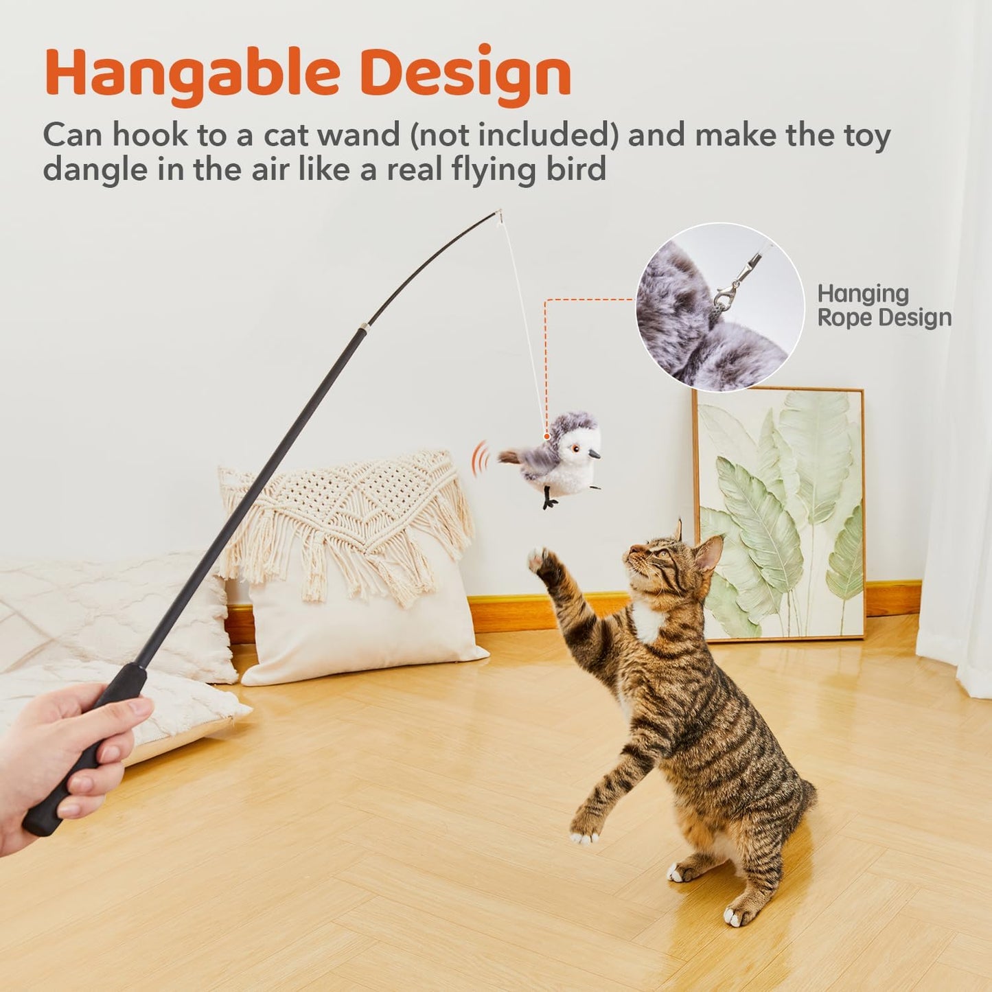 Cat Toys Flapping Bird (No Flying), Lifelike Sandpiper Chirp Tweet, Interactive Cat Exercise Toys