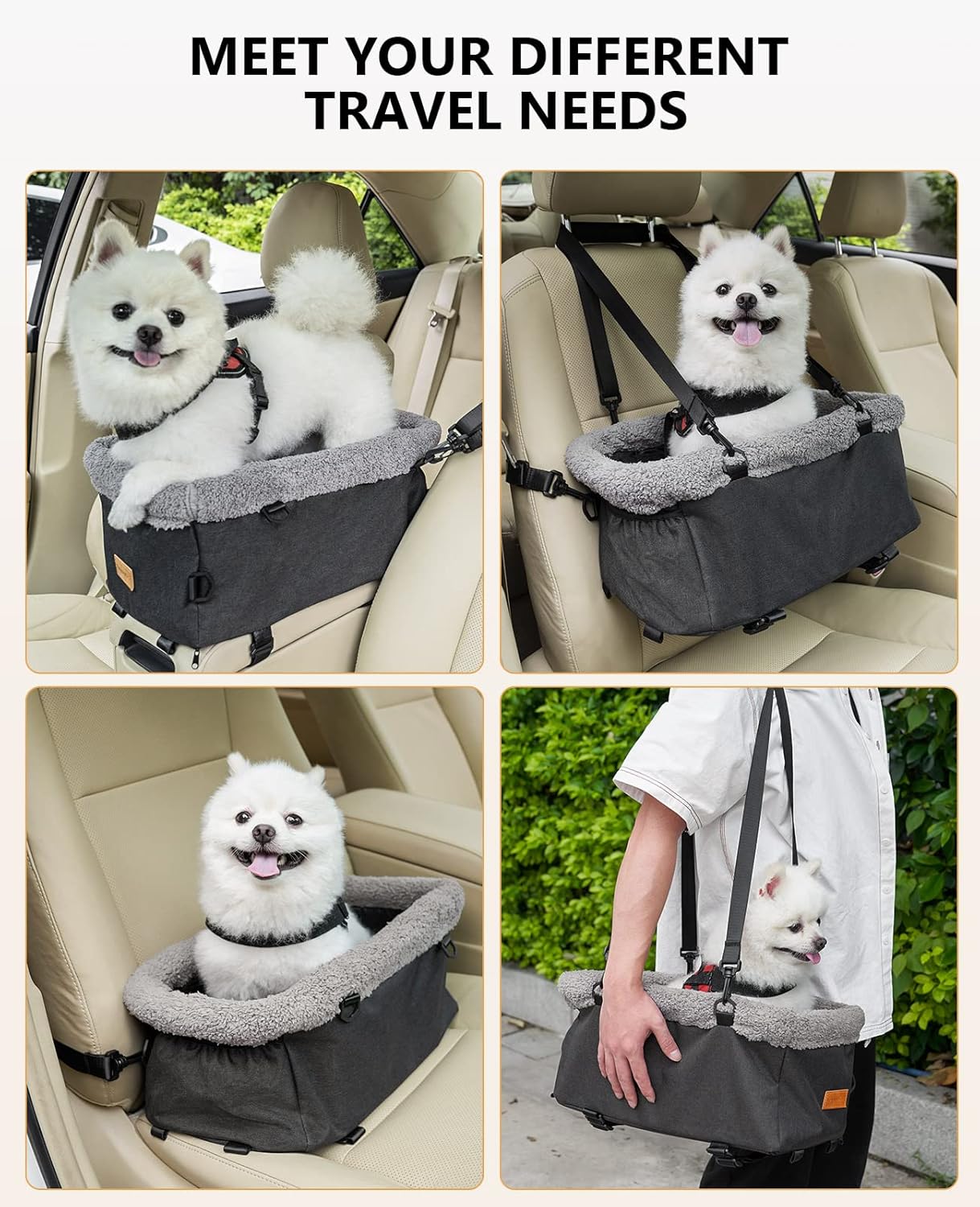 Dog Car Seat for Small Dogs Cats, Center Console Pet Booster Seat with Metal Frame