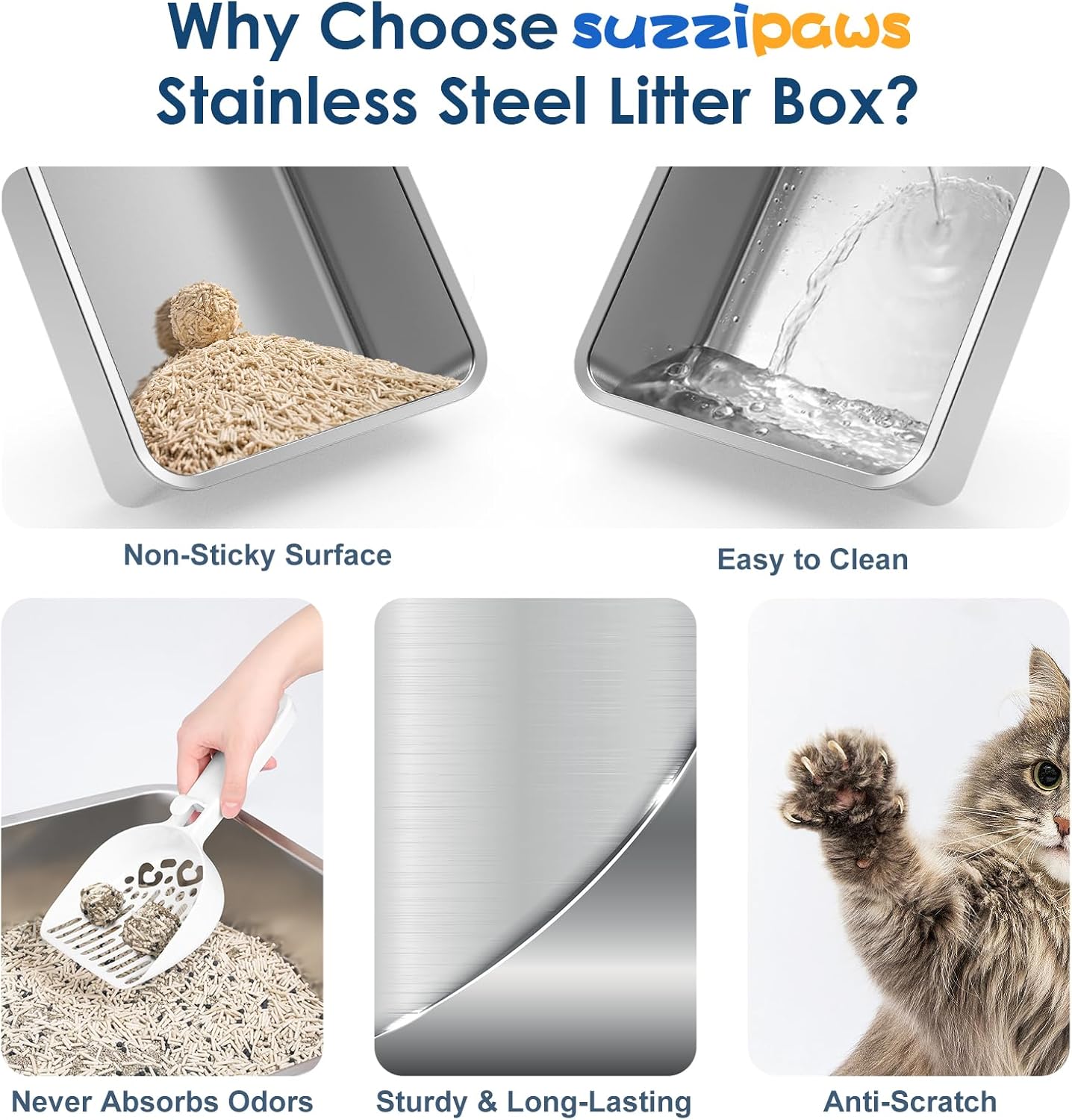 Enclosed Stainless Steel Cat Litter Box with Lid Extra Large Litter Box for Big Cats XL Metal Litter Pan Tray