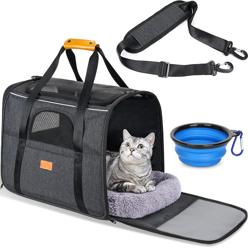 Soft Sided Cat Dog Carrier Large for Big Medium Cats and Puppy up to 18lbs, Pet Carrier with Safety Zippers