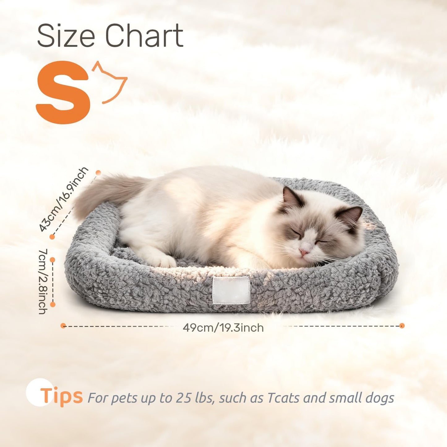 UK Pets Self Warming Cat Bed Self Heating Pet Pad with Bolster and Foam Washable Removable Cover