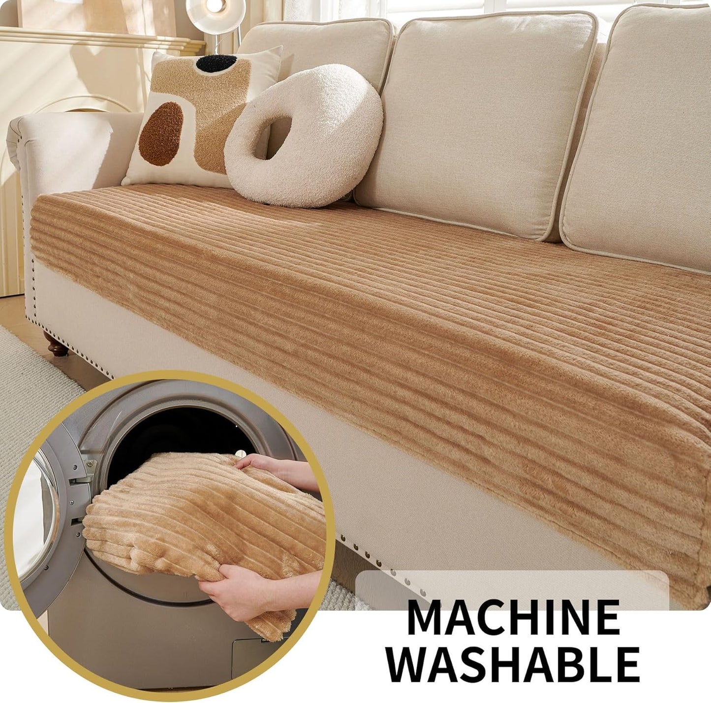 Waterproof Couch Cover for Dogs Cats Washable for 3 Cushion, Fuzzy Pet Couch Covers for Sofa