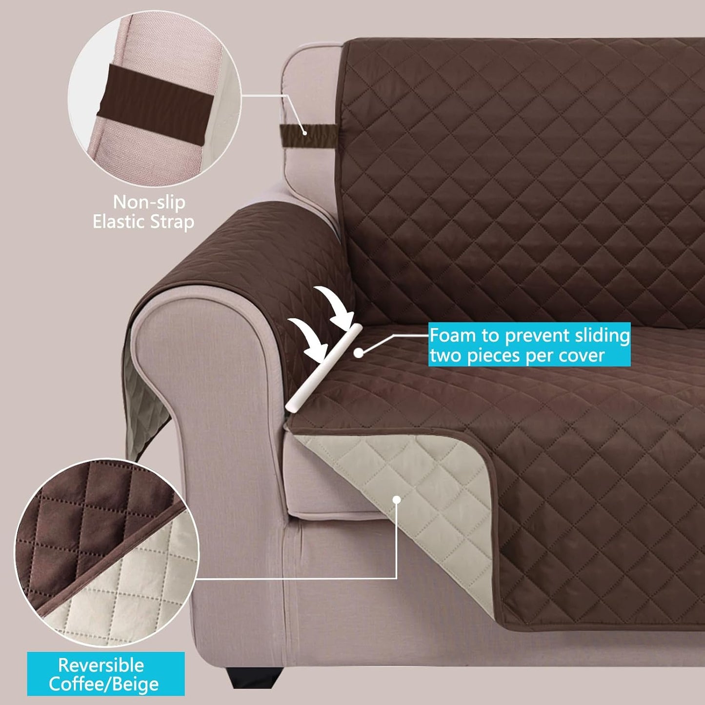 Reversible Couch Cover for 3/4 Cushion Couch Sofa Cover for Dogs Water Resistant Furniture Protector Cover