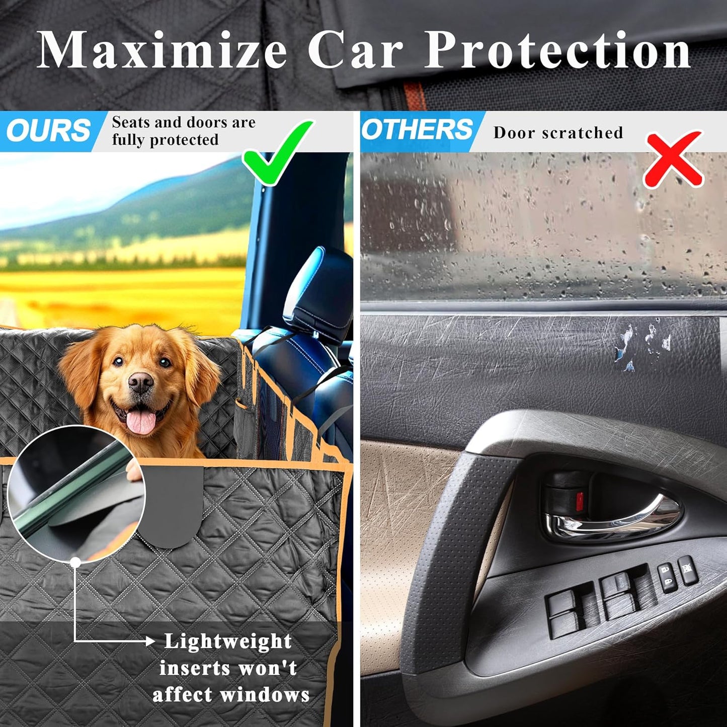 Dog Car Seat Cover for Back Seat, Hard Bottom Car Seat Cover for Dogs with Door Protectors
