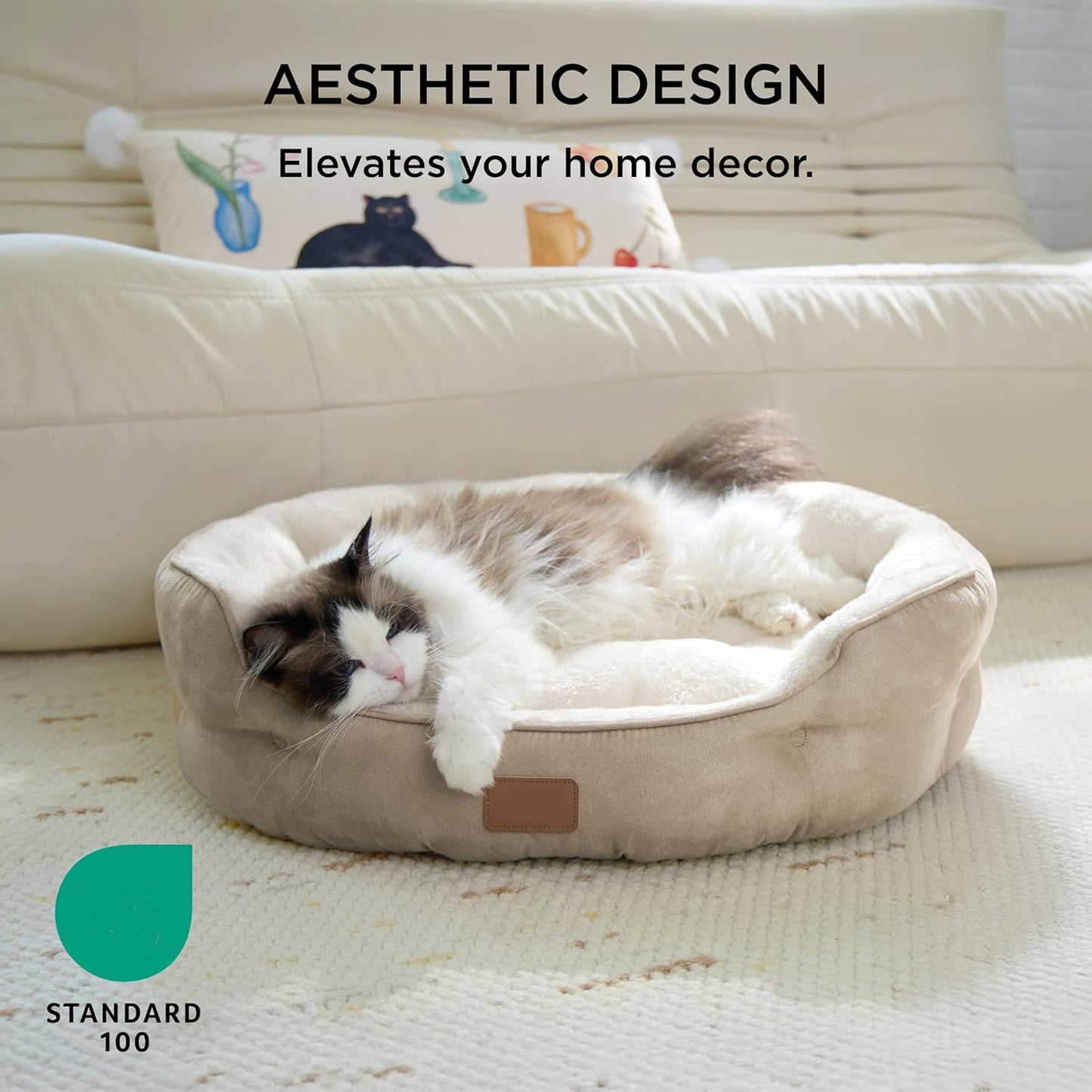 Round Small Dog Cat Beds for Puppy and Kitten with Slip-Resistant Bottom