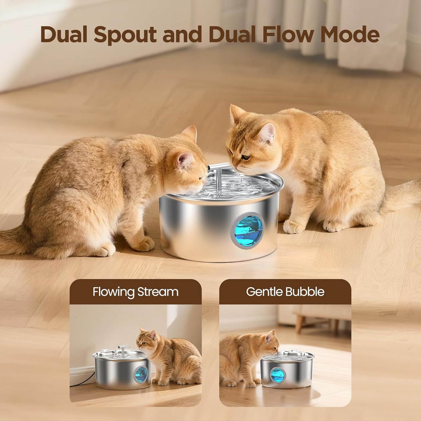 Dog Cat Water Fountain Stainless Steel: 2.6L Cat Fountain for Drinking - Pet Water Fountain for Dogs Cats Indoor