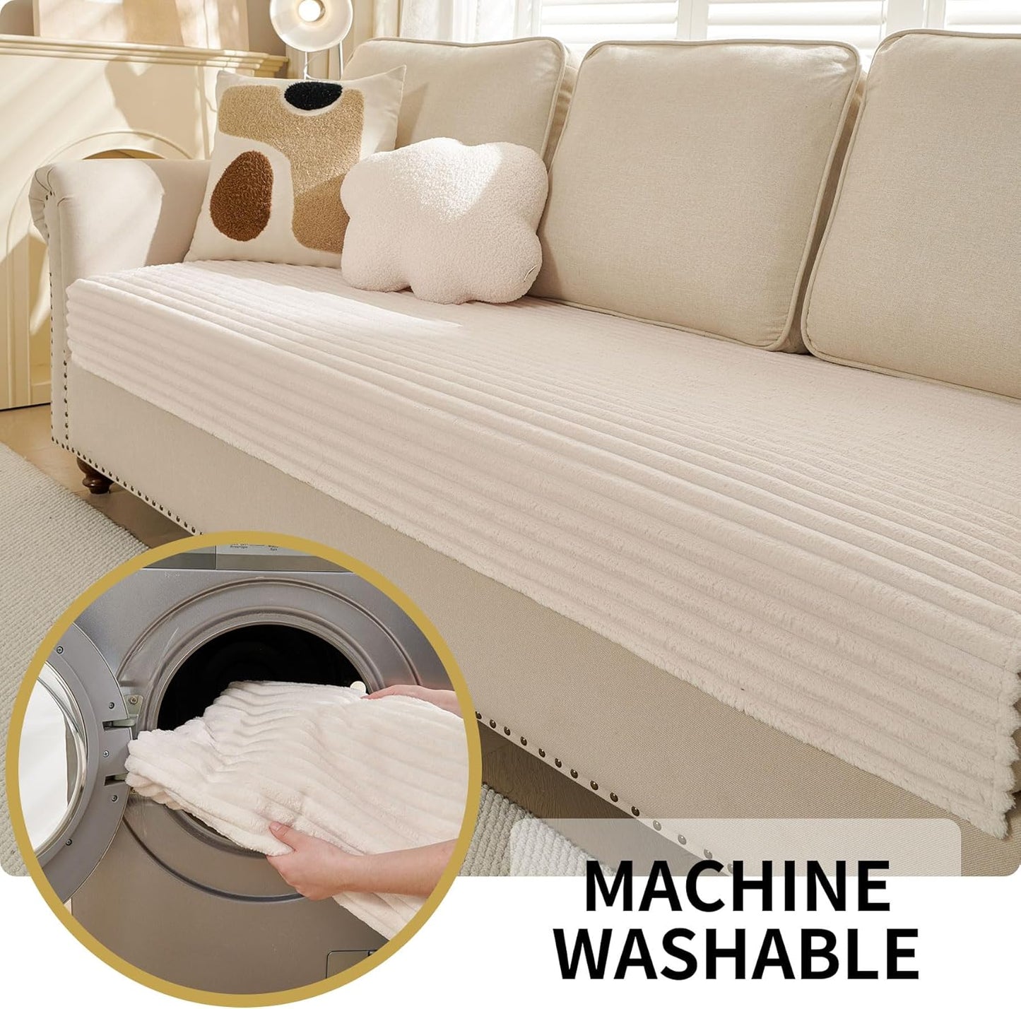 Waterproof Couch Cover for Dogs Cats Washable for 3 Cushion, Fuzzy Pet Couch Covers for Sofa