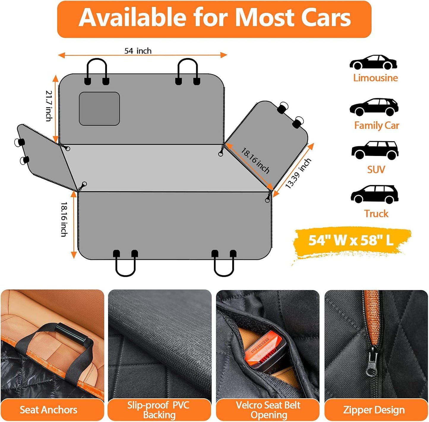 Dog Car Seat Cover for Pets 100% Waterproof Seat Cover Hammock 600D Heavy Duty Scratch Proof Nonslip