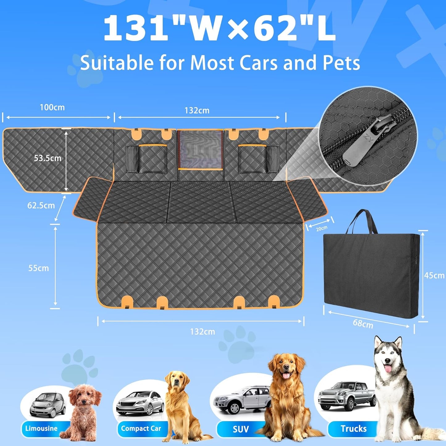 Dog Car Seat Cover for Back Seat, Hard Bottom Car Seat Cover for Dogs with Door Protectors