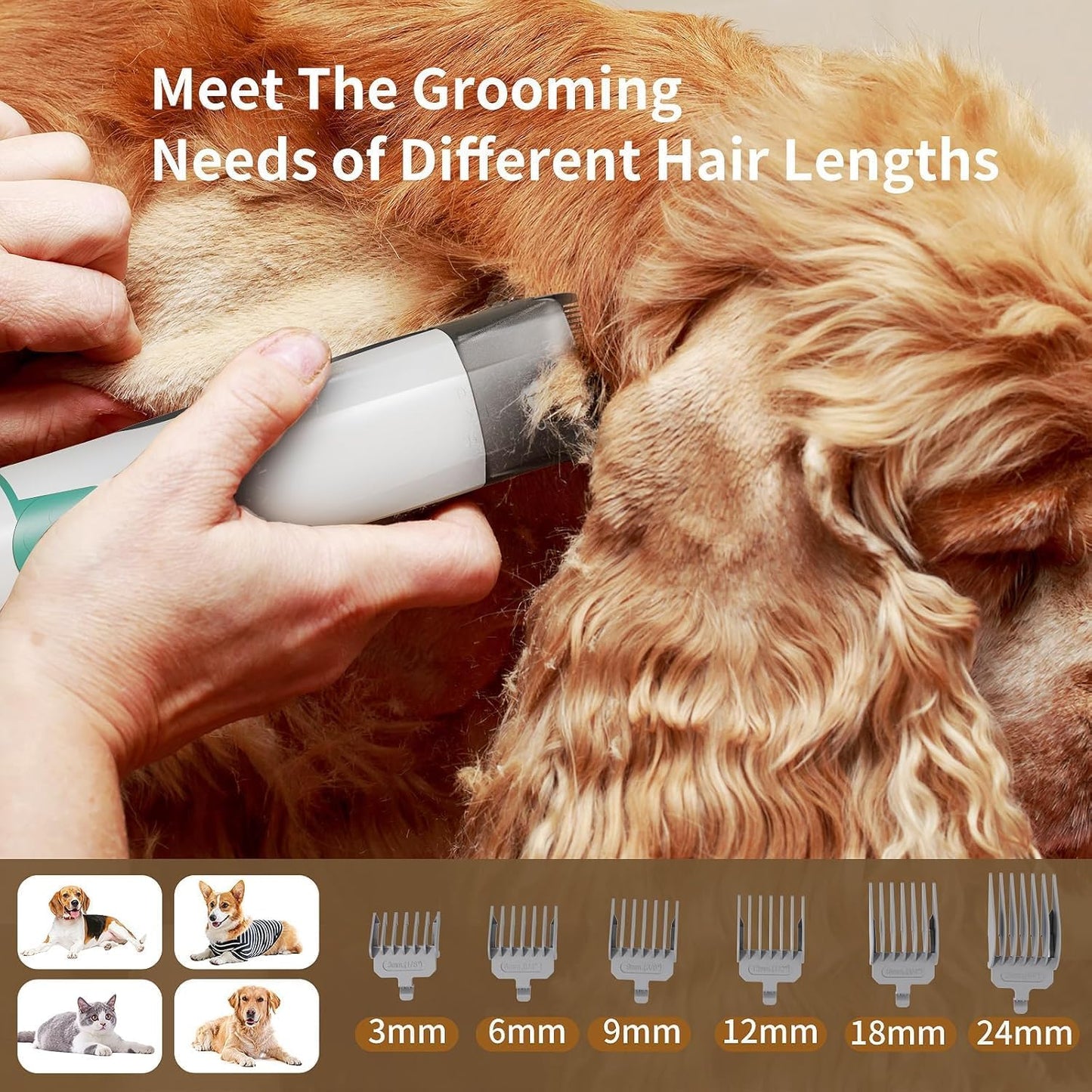 Dog Grooming Kit, Pet Grooming Vacuum with Pet Clipper Nail Grinder with 7 Pet Grooming Tools