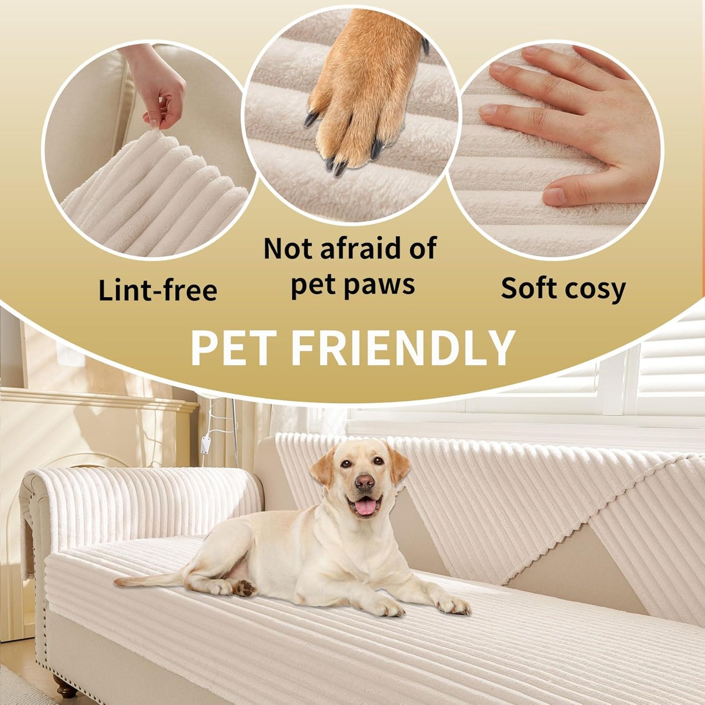 Waterproof Couch Cover for Dogs Cats Washable for 3 Cushion, Fuzzy Pet Couch Covers for Sofa