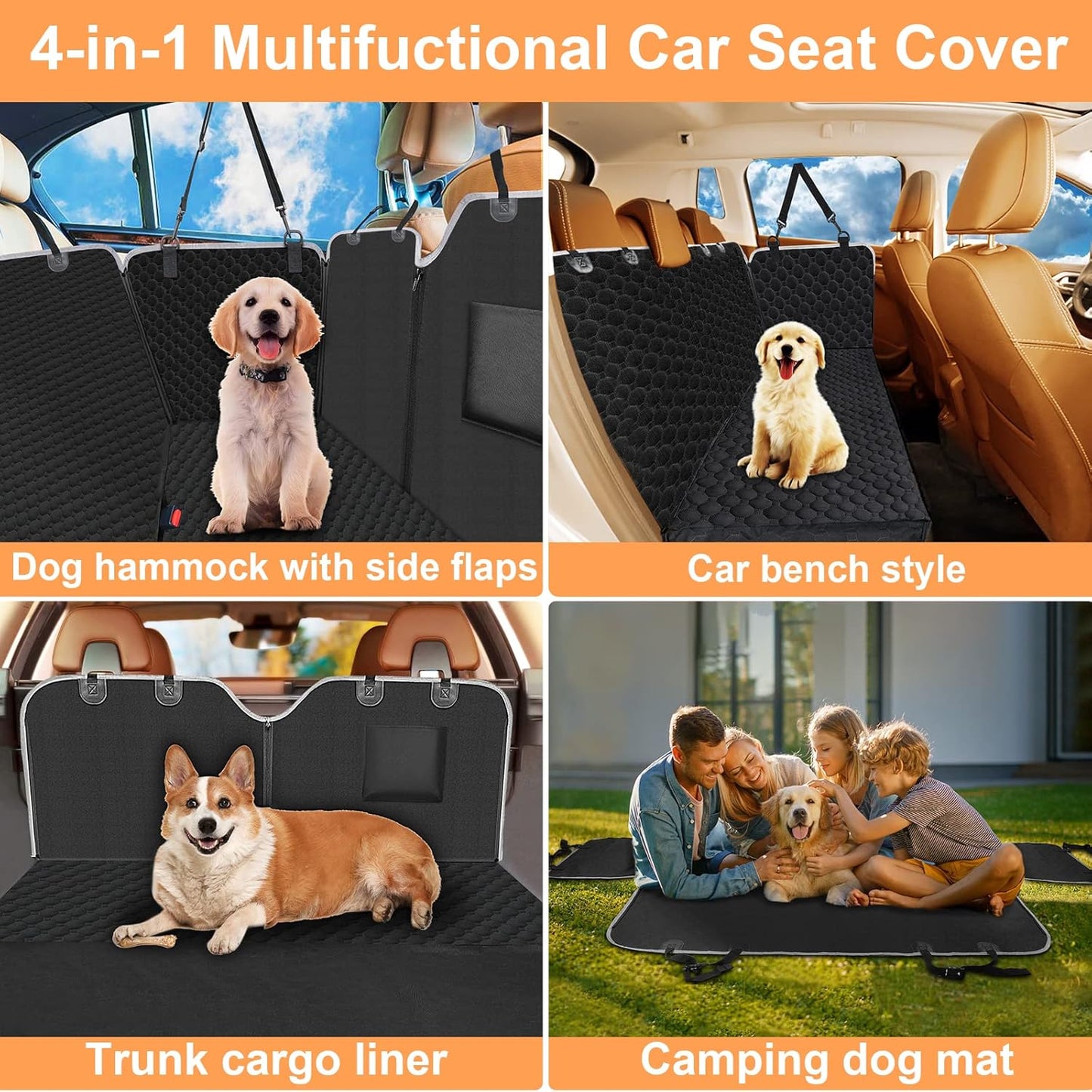 Dog Car Seat Cover for Back Seat, 600D Heavy Duty Waterproof & Scratch-Resistant Dog Hammock