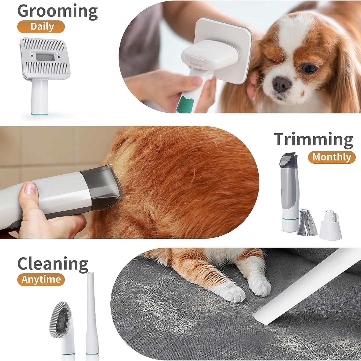 Dog Grooming Kit, Pet Grooming Vacuum with Pet Clipper Nail Grinder with 7 Pet Grooming Tools