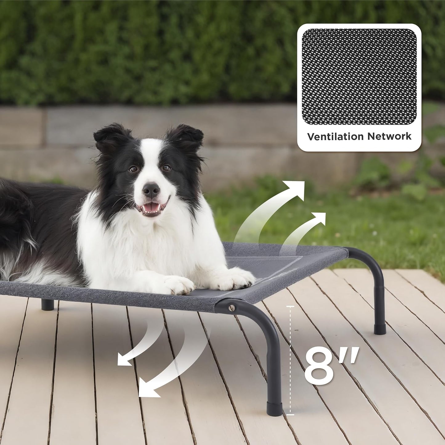 Portable Outdoor Elevated Dog Bed with Skid-Resistant Feet, with Breathable Mesh