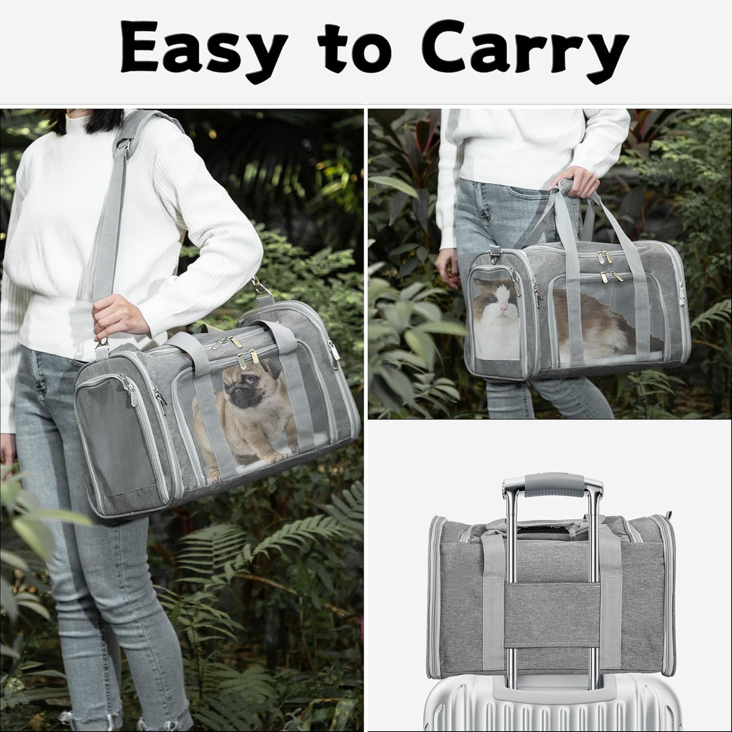 Soft-Sided Cat/Dog/Pet Carrier, Collapsible Pets Travel Carriers for Big Cats/Small Dogs