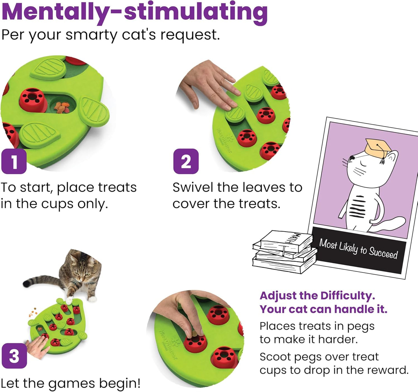 Cat Toy Interactive Treat Puzzle Feeder for Cats, 16 Hidden Treat Compartments Slow Feeder