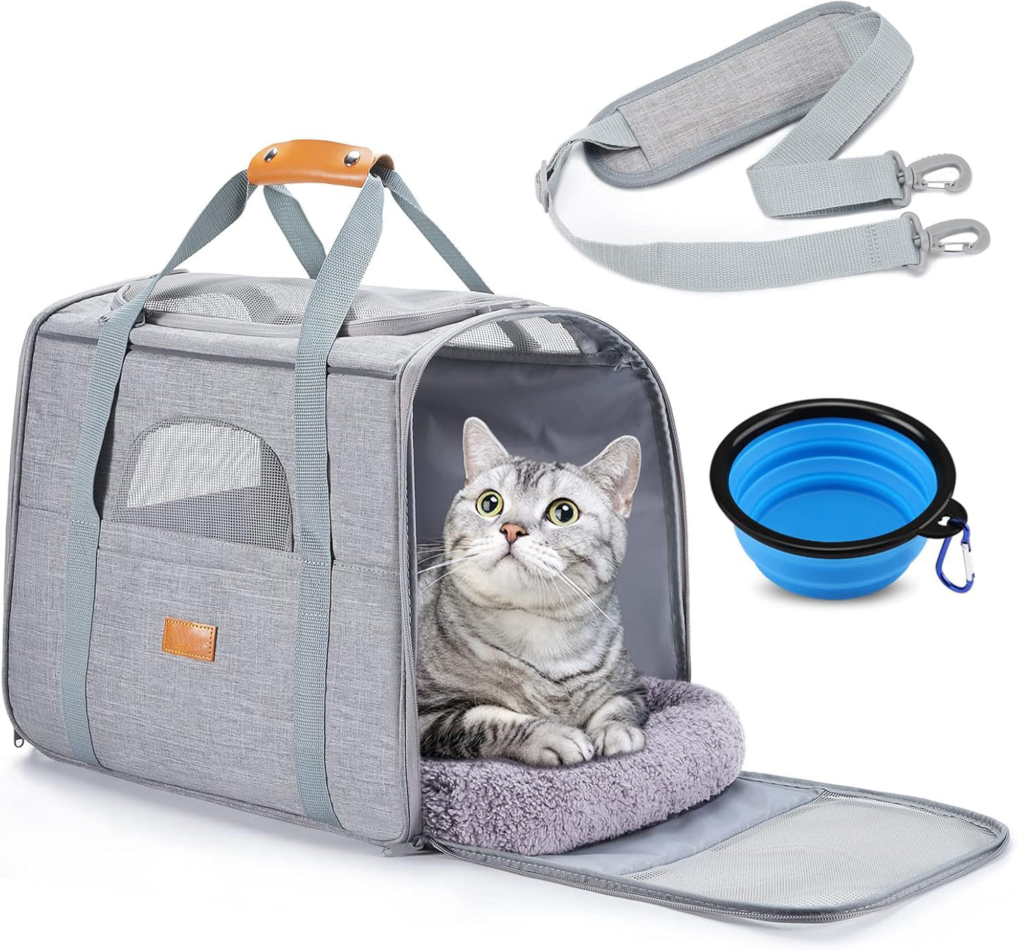 Soft Sided Cat Dog Carrier Large for Big Medium Cats and Puppy up to 18lbs, Pet Carrier with Safety Zippers