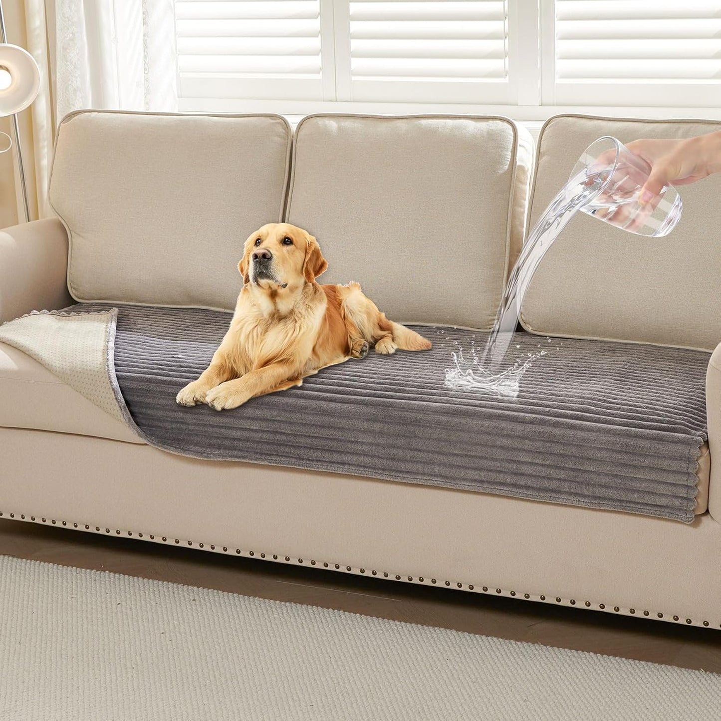 Waterproof Couch Cover for Dogs Cats Washable for 3 Cushion, Fuzzy Pet Couch Covers for Sofa