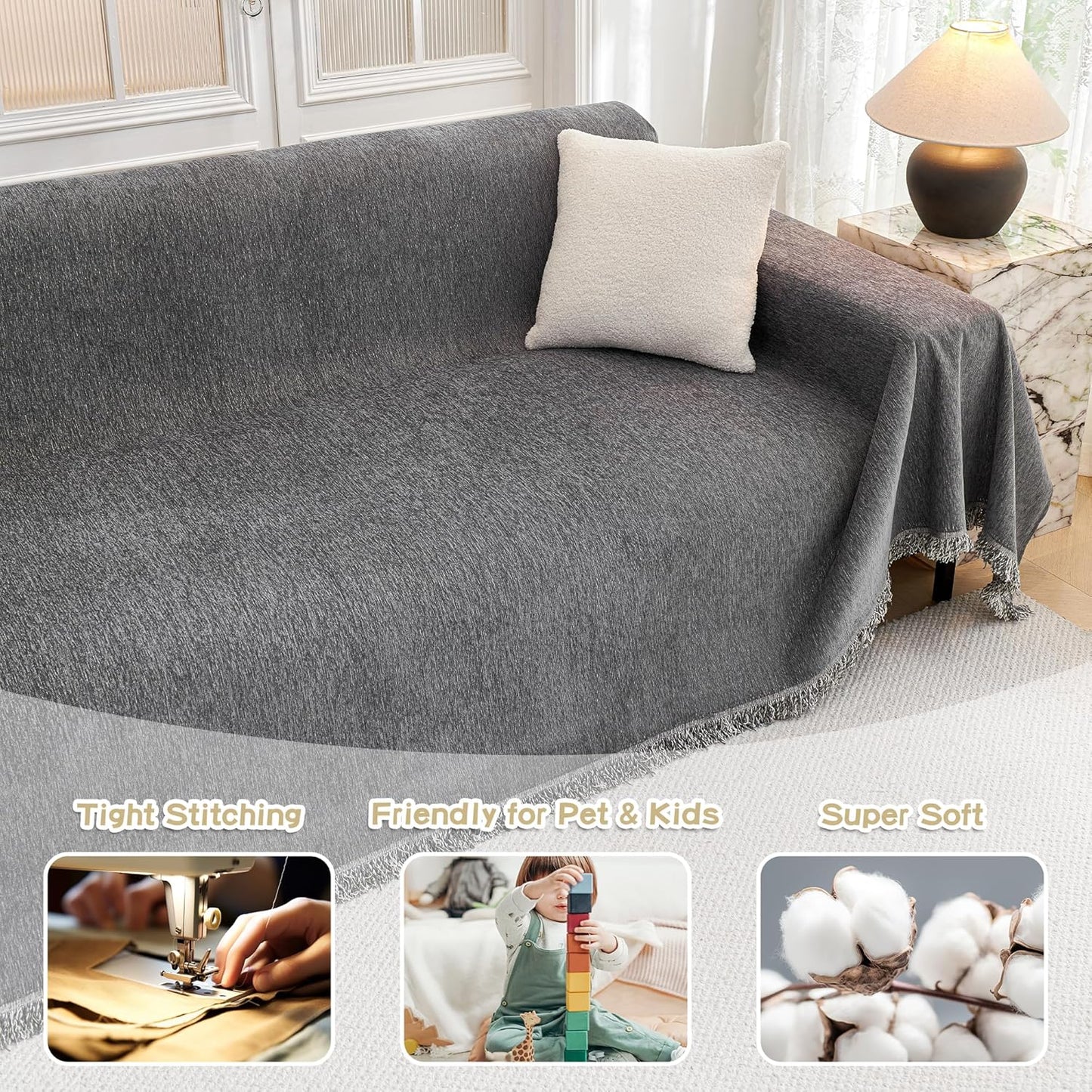 Non Slip Couch Sofa Cover for Dogs Cats, Couch Cover 2 Cushion Sofa Dogs Furniture Protector
