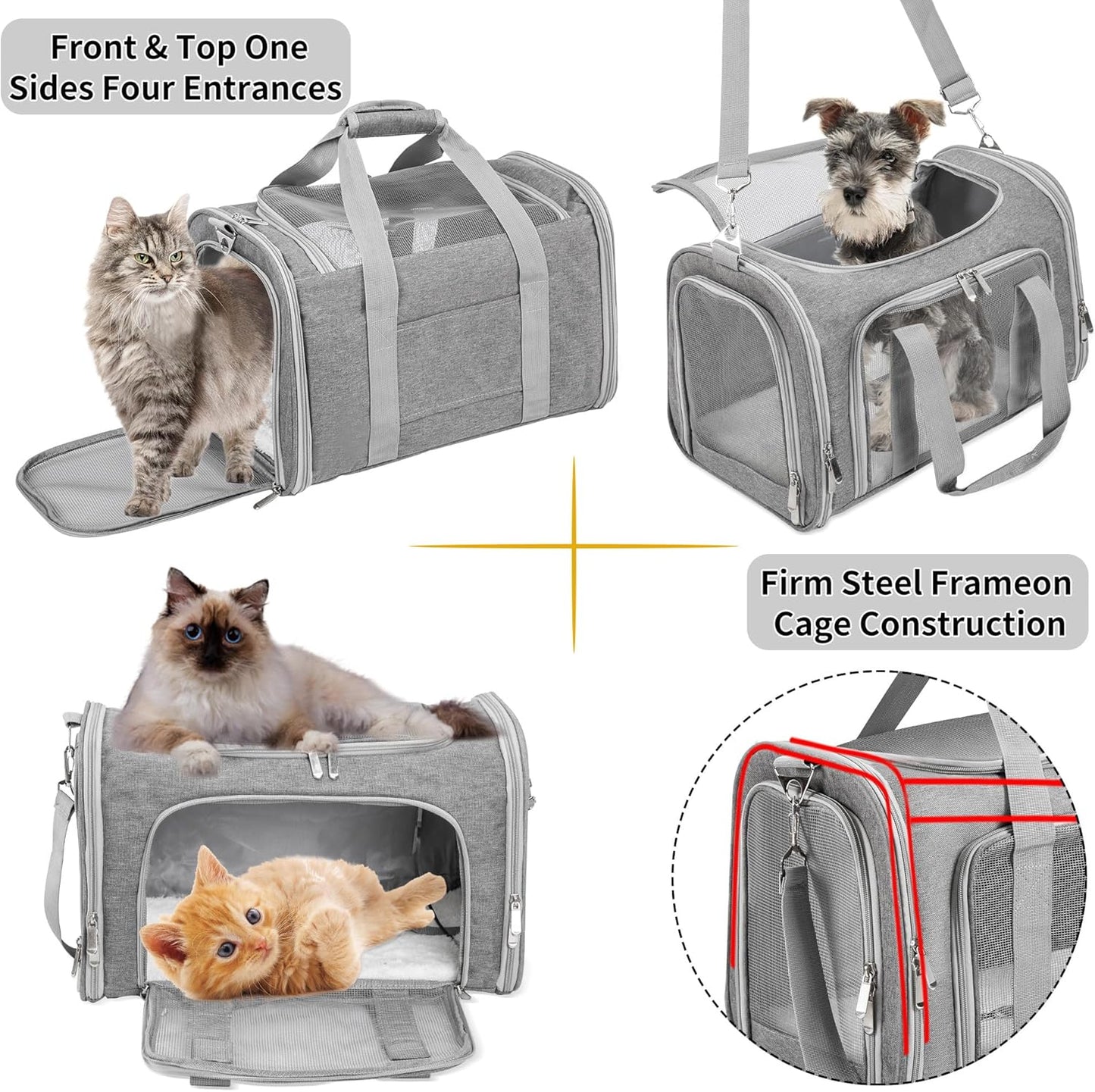 Soft-Sided Cat/Dog/Pet Carrier, Collapsible Pets Travel Carriers for Big Cats/Small Dogs
