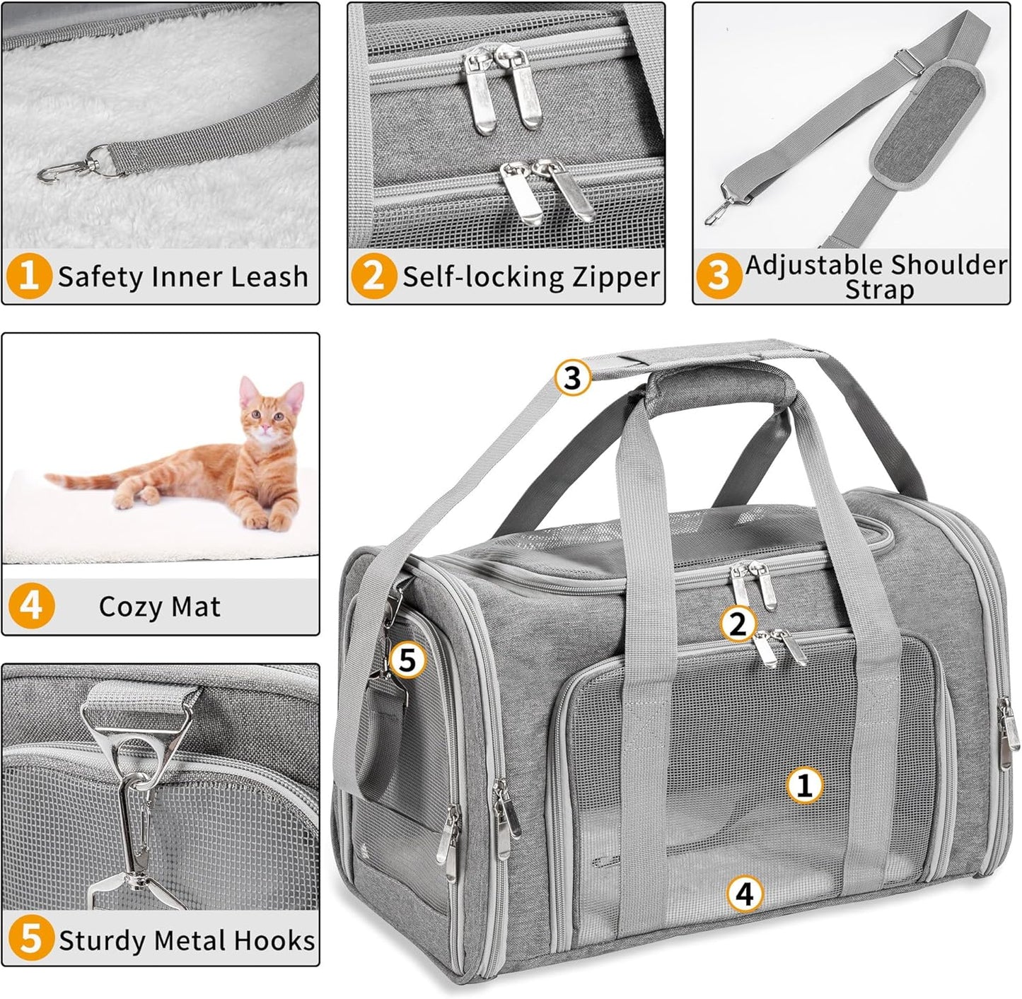 Soft-Sided Cat/Dog/Pet Carrier, Collapsible Pets Travel Carriers for Big Cats/Small Dogs