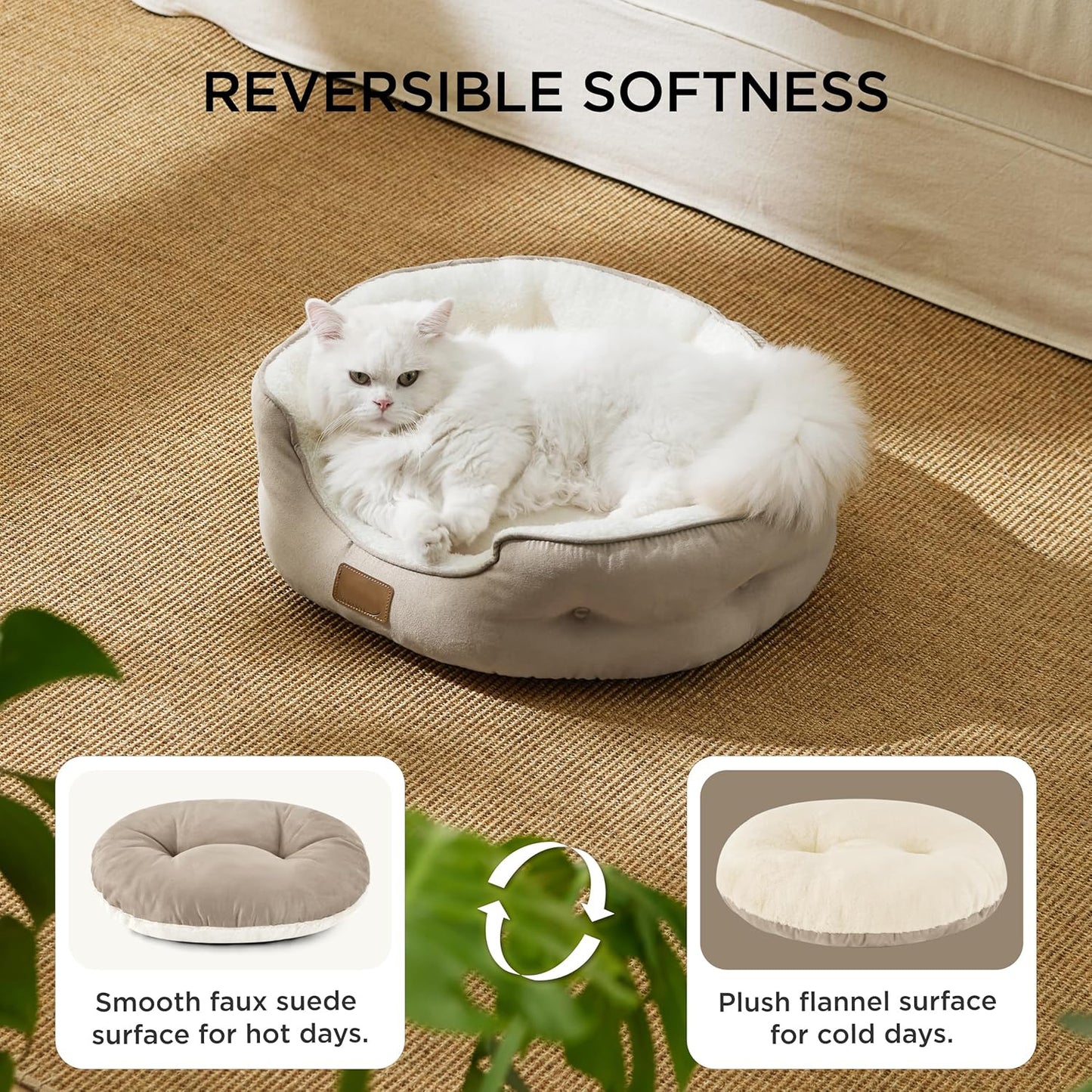 Round Small Dog Cat Beds for Puppy and Kitten with Slip-Resistant Bottom