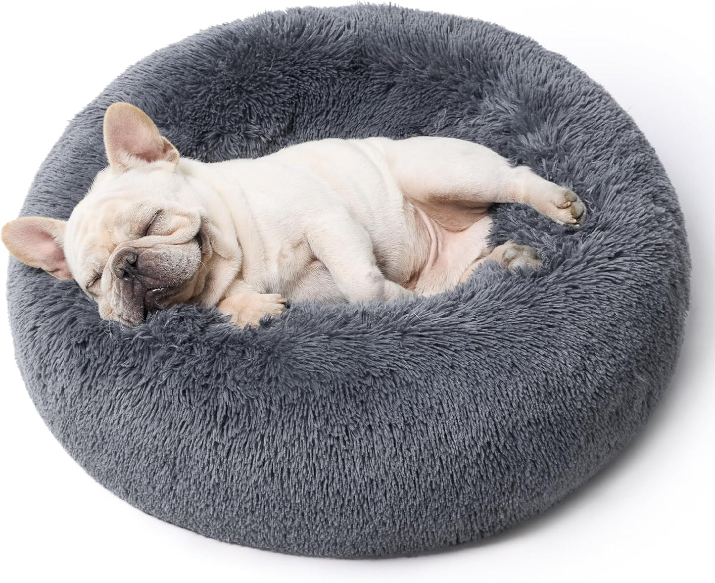 Calming Cat Beds for Indoor Cats Dogs Washable Anti-Slip Round Fluffy Plush Faux Fur Pet Bed